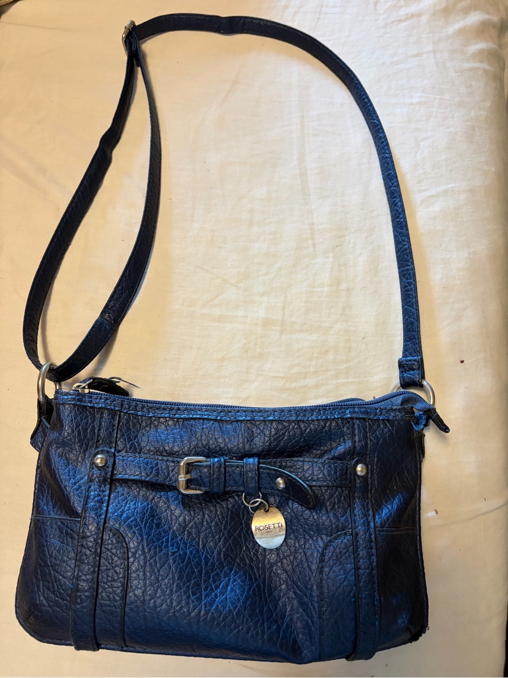 Rosetti Black Textured Faux-Leather Crossbody with Buckle Accent